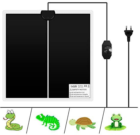 Palmcee Heizmatte Terrarium, Verstellbares Abnehmbares Heizkissen für Reptilien mit Temperaturregelung, Heizkissen für Reptilien Schildkröte, Schlangen, Eidechse, Gecko, Spinne (14W - 28 * 28cm)