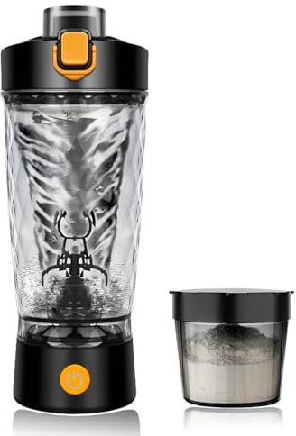 flintronic Shaker éléctrique Rechargeable, 650ml Portable Shaker éléctrique, Rechargeable USB Bouteille de Shaker de Protéines sans BPA avec Boîte à Poudre avec Poignée pour Le Fitness Le Sport(Noir)