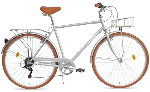 FabricBike Southken - City Bike 28 Zoll, Cityräder, klassisches Stadtrad, Fahrrad mit Korb, bequemer Sattel, 7-Gang-Schaltung (Southken Matte Grey + Korb, M-54cm)