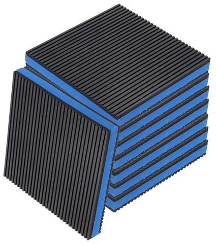sourcing map 8pcs Anti Vibration Pads for Washing Machine, 5.91'' x 5.91'' x 7/8'' Vibration Damping Pads Sound Isolation Ribbed Rubber Mats with EVA Center Vibration Isolation Pads, Black/Blue