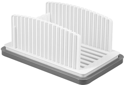 Trancheuse à pain avec plateau ramasse-miettes - Largeur réglable - Guide de tranchage de pain pliable - Coupe-pain compact - Coupe-pain manuel en plastique - Guide pour pain fait maison