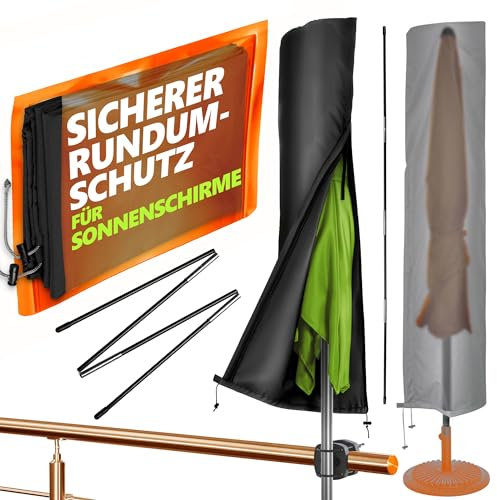 4smile Housse de protection pour parasol - Diamètre : 300 cm/250 x 150 cm - En polyester - Robuste - Avec tige - Fermeture éclair - Noir