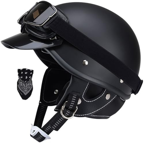 Classique Retro Casques Moto, Jet Casque, Cyclomoteur Casque ECE/Dot Homologué Demi-Casque, Casque Vintage Casque Mobylette pour Scooter Femmes Hommes pour Motos Chopper Mobylette 4,L