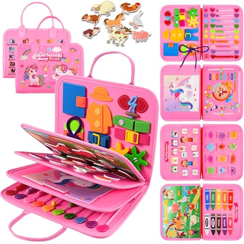 ZOOI Busy Board Montessori Toys for 1 2 3 Year Old, Busy Book for 1 2 3 4 Year Old, Toddler Toys Gifts for 1 2 3 Year Old Girls Boys, Sensory Toys Gifts for Kids Toys