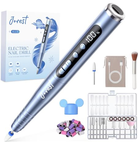 JOREST Elektrische Nagelfräser, Kabellos Professionell Fräser Nägel Maniküre Set, 35000 U/Min, 6 Fachs Verstellbar,Pediküre Set Fußpflege, Polygel Starter Set für Gelnägel & Acrylnägel, Aqua Blue