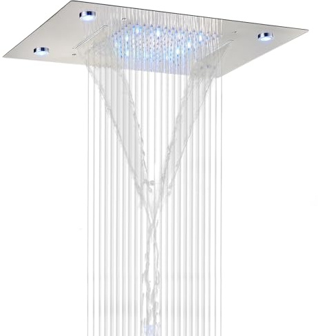 POADGBCN Ducha de Techo empotrada Rectangular con LED Duchas de Lluvia multifunción Tipo Cascada para baño(Brushed)