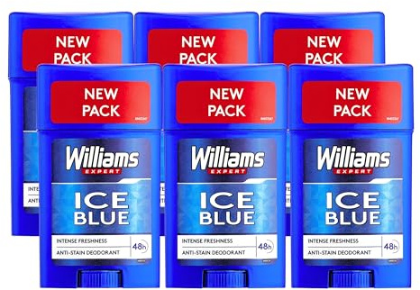 Williams Ice Blue Desodorante en Barra 75 ml – Protección 24 h, Fragancia Fresca y Masculina, Anti-Manchas, Stick para Hombre - Pack Laborawi (6 x 75ml)