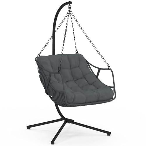 IDMarket - Fauteuil Suspendu Relax LOA ajouré Effet rotin Gris | Avec coussin gris