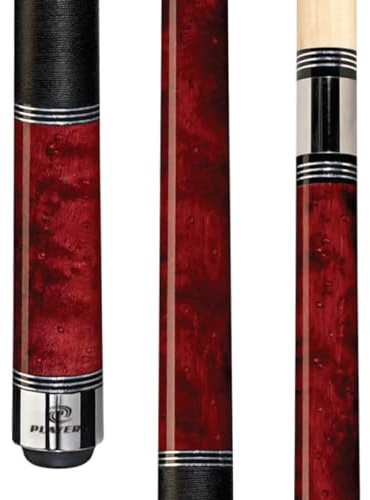 Players C-960 Classic Crimson Birds-Eye Maple with Triple Silver Rings Cue, 20-Ounce