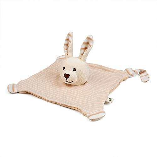 GRÜNSPECHT Bio-Schnuffeltuch Hase aus 100 % Baumwolle (kbA), Schmusetuch für Babys zum Kuscheln, mit Handpuppe, Klettschlaufe für Schnuller, kuschelig und weich, GOTS, beige (620-00)