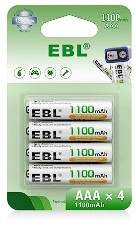 EBL AAA Akku 1100mAh mit hoher Kapazität, AAA wiederaufladbar Batterien,1.2V Micro AAA, 4er Pack