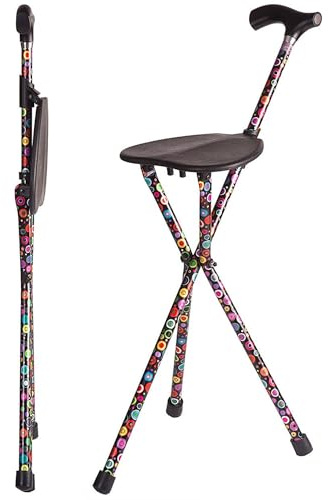 Switch Sticks Walking Stick, Walking Cane, Cane Chair, Quad Cane and Folding Cane with Seat is 34 Inches Tall, FSA and HSA Eligible, Supports Up to 220 Pounds, Bubbles