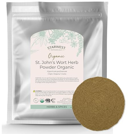 Starwest Botanicals Organic St. John's Wort Powder - Dried Herb for Tea, Made from St. John's Wort Flower, Certified Kosher, Non-GMO - Bulk 1 lb Bag