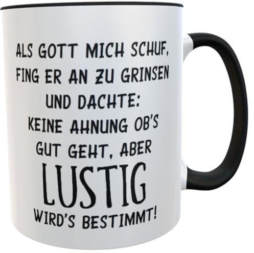 Kinderlampenland Kilala Kaffeetasse mit lustigem SpruchAls Gott mich schuf, Kaffeetasse mit Geschenkbox, Weiß mit Schwarz