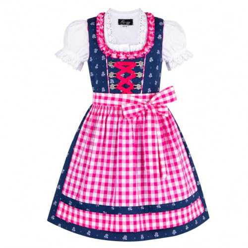 Ramona Lippert® barndirndl Florence, blå rosa – 3-delad räfflad dirndl för flickor