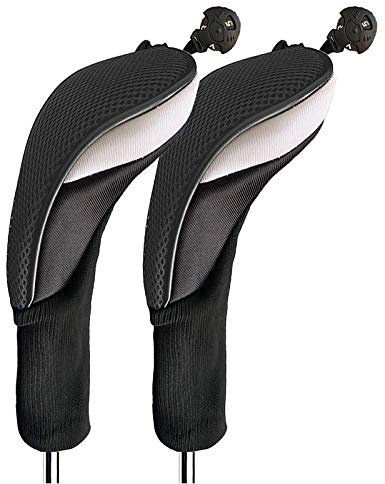 Amy Sport Golfschlägerkopfhauben aus Holz Driver Fairway Hybrid, Lange Hals, 2 Stück, Schutzschläger mit austauschbaren Nr. Tags 1 3 5 für Damen und Herren, schwarz, 3 Fairway