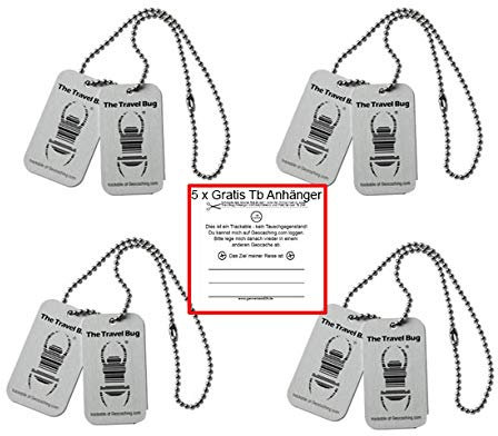 geo-versand 4 x Geocaching TravelBug Origin Silber CopyTag Standard Geocaching trackable Set