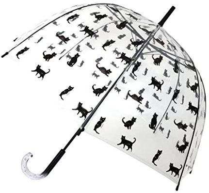 SMATI Parapluie Femme Cloche/Dome Transparent- Ouverture Automatique (Chat Noir)