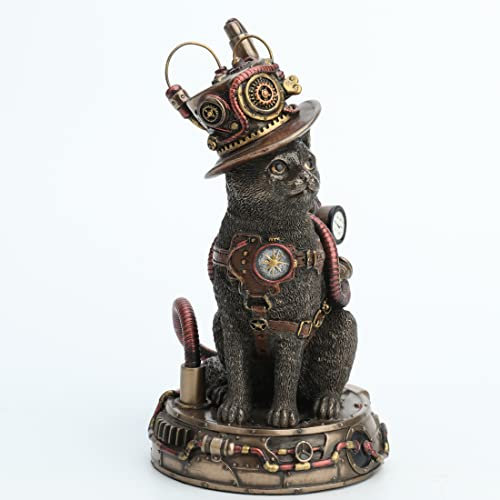 Veronese Design Steampunk-Figur, Tüftler-Katze, 17,5 cm, kaltgegossenes Harz, Bronze-Finish