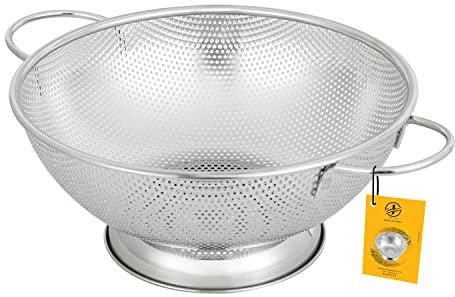 Jojeys 28.5cm Colander Micro Perforated – Premium Stainless Steel with Large Handles & Base – Heavy Duty Strainer for Noodles & Pasta Drainer, Vegetable & Fruit Rinser, Rice Strainer
