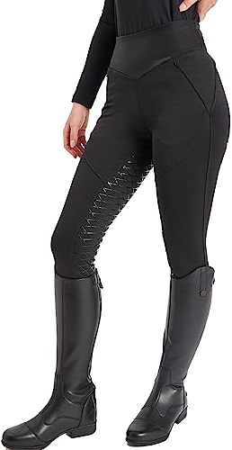 Riding Tights Equestrian Ladies High Line Full Seat Silicone Grip with Phone Pockets Horse Riding/Gym/Yoga Leggings Tights Breeches Equine (as8, Waist, Numeric_32, Regular, Regular, Black)