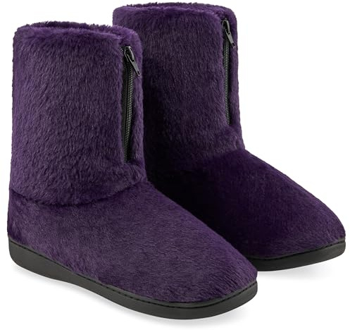 CityComfort Winter Hausschuhe Damen Mit Rutschfester Sohle - Reißverschluss, Größe 36-41, 100% Polyester - Flauschige Hausschuhe Damen (Lila, 39 EU)