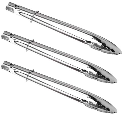 3 Pezzi Pinze Barbecue Acciaio Inossidabile, Pinze Portata Cucina Bloccaggio, 9 Pollici Pinze Buffet Pinze Alimenti per Frutta Alimenti per Cucinare, Grigliare e per Campeggio, Argento