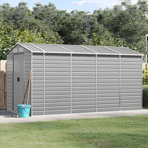 ARKEM Gerätehaus Hellgrau 191x385x198 cm Verzinkter Stahl Gartenhaus Groß Fahrradgarage Metall