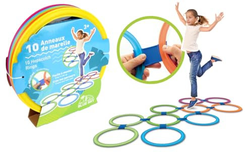 BLUE SKY - Anneaux de Marelle - Jeu d'Extérieur Multicolore - Récréation en Plastique - 27 cm x 27 cm - Pour Enfant - Plein Air - Sauts - À Partir de 3 Ans