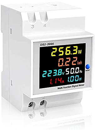 Irfora Contatore elettrico monofase, contatore intelligente per uso domestico, installazione binario, tensione alternata, frequenza di rete, energia elettrica, fattore di potenza, schermo LCD a colori