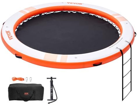 VEVOR Uppblåsbar flytande fjäder, 10 fot uppblåsbar fjäderplattform med ø8 fot trampolin nätpool, halkfri flytande plattform med bärbar väska och avtagbar stege för