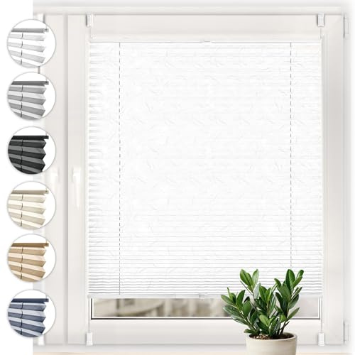SONELLO Tenda plissettata crush Klemmfix senza foratura, 35cm x 140cm Bianco, tende plissettate per porte e finestre con morsetti pronta per l'uso, protezione solare, Parti per Il Montaggio Incluse