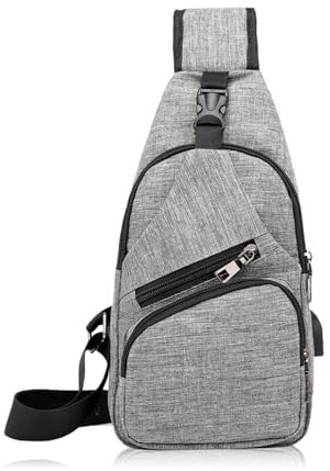 UieaMsio Brusttasche Herren,Sling Crossbody Bag,Leichte Sling Bag Brusttasche,Anti-Diebstahl Umhängetasche Herren Klein,Mehrzweck Bauchtasche Crossbody Bag,Für Reisen,Wandern,Outdoorsport (Grau)