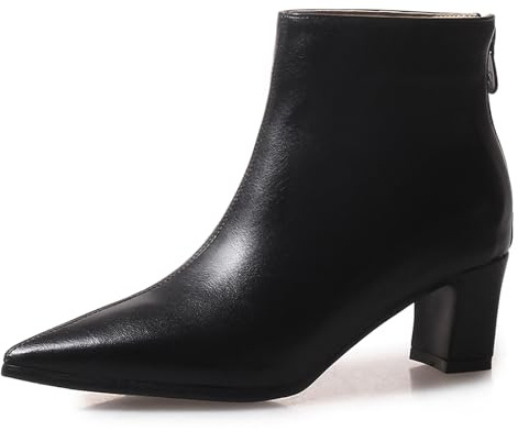 OALEEN Bottines Chelsea Femme Hiver Petit Talon Carré Moyen Sexy Bout Pointu Effet Cuir Low Boots Soirée Chaussures Noir 38