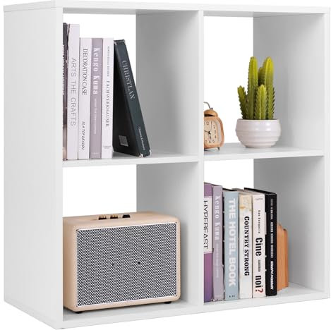 COSTWAY Bücherregal mit 4 Fächern, Würfelregal, Standregal, offenes Regal, Aufbewahrungsregal für Wohnzimmer, Arbeitszimmer, Büro, modern, Weiß