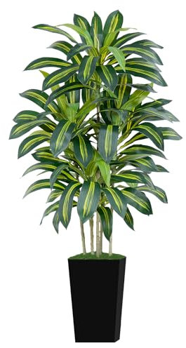 Keeplush Kunstpflanze Dracaena Pflanze 150cm mit Schwarzem Pflanzgefäß, Kunstpalme groß wie echt mit 105 Blätter, Kunstbaum für Innendekor Wohnzimmer Schlafzimmer Büro Garten Haus Decor