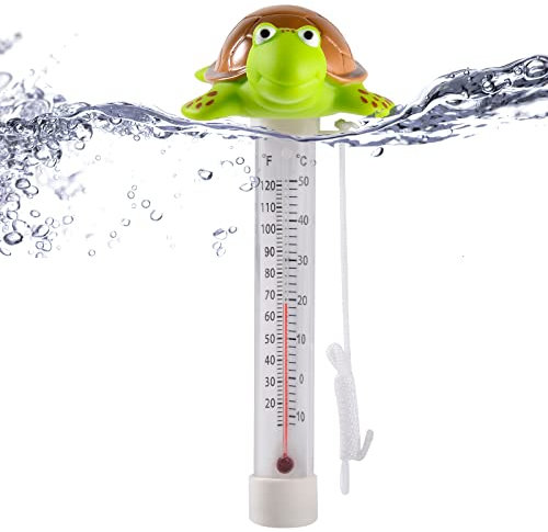 Turtle Pool Thermometer - Swimming Pool Thermometer with Rope Cartoon Style for Outdoor/Indoor Swimming Pools, Bath Water, Spas, Hot Tubs, Aquariums