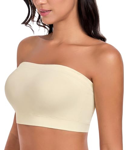 Lemorosy Strapless Bra Seamless Wireless Bandeau Multiway Supportive Bras for Women Plus Size Lightly Padded Tube Top (XXL,Beige)