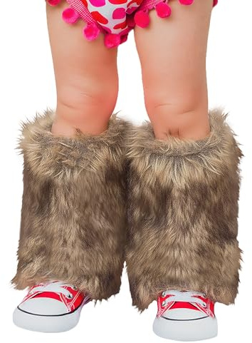 NICEYEA Calentadores de piernas peludos de piel sintética para niños, puños largos y peludos, para botas de invierno, para fiestas, Halloween, cosplay, accesorio de disfraz, marrón, 25cm