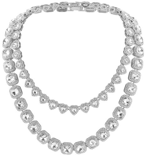 SOFPLATE 1 caja de 2 collares de Tenis de Circonita Cúbica de 2 estilos Cadena de Diamantes Cuadrados Corazón de Plata Brillante Criscuentos Transparentes Aleación de Diamantes de Imitación Collar con