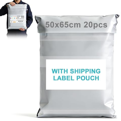 XRXYMQ Pack of 20 Mailing Bags with Bag for Shipping Label 50 x 65 cm Shipping Bags Opaque Shipping Bags Goods Shipping Bag Tear-Resistant Shipping Bags for Online Trade Returns Shipping