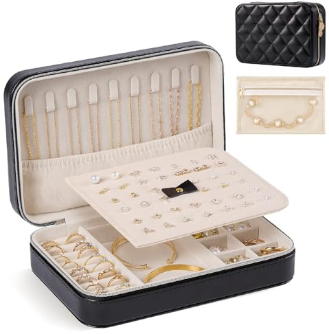 Lolalet Travel Jewelry Case with Clear Bag for Women Girls -Large/Black