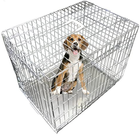 Ellie-Bo Silver Standard Medium 30-inch Folding 2-Door Dog Cage/Crate with Metal Tray