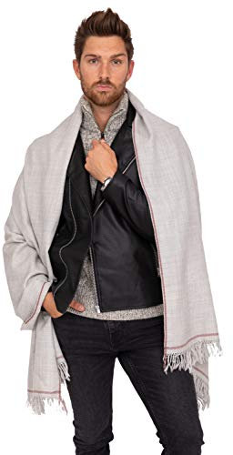 likemary Herrenschal aus Merinowolle - Handgewebt - Fair-Trade-Produktion - Reisedecke, Schultertuch & Wickelschal in einem – tolles, ethisches Geschenk - limitierte Edition grau Steingrau