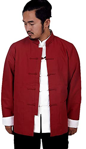ZooBoo Men's Cotton Kung Fu Coats Tang Suit Long-sleeved Jackets (L, Red)