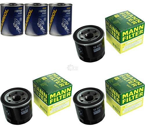 MANN Lot de 3 filtres à huile W 67/1 + 3 flacons de rinçage moteur SCT