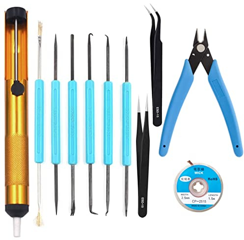 Professional welding tools and desoldering tool sets (11 pieces), desoldering pumps, desoldering wicks, wire cutters, tweezers, soldering iron auxiliary accessories