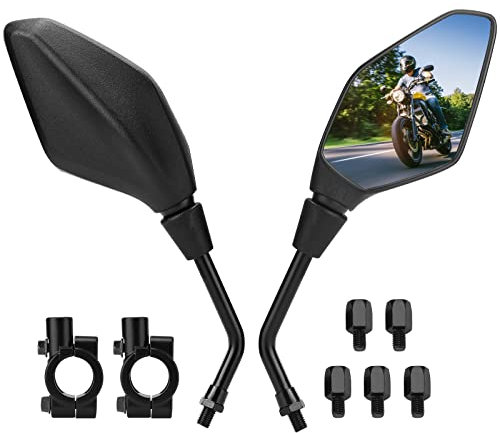 KEMIMOTO Motorrad Spiegel E Geprüft, Universal Mit M8 M10, Rückspiegel Mit Halterung, Für Moped, Roller, Seitenspiegel Kompatibel Mit Meisten Modellen