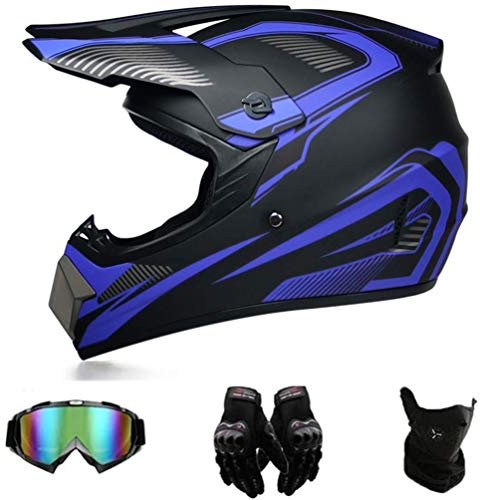 XBSLJ Casques Motocross Casque de Motocross Crash Casque de Moto Casque intégral Off Road Downhill Bike Casque de Moto pour Enfants Casque de Moto pour Enfants, Noir et Bleu (XL)