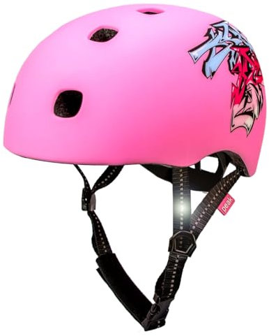 Crazy Safety Ramp Graffiti Fahrradhelm | Helm Kinder für Fahrrad, Skateboard, Inlineskates und BMX-Rad | Fahrradhelm Damen Herren | S/M 52-56 cm | Verstellbarer BMX Helm (Rosa)